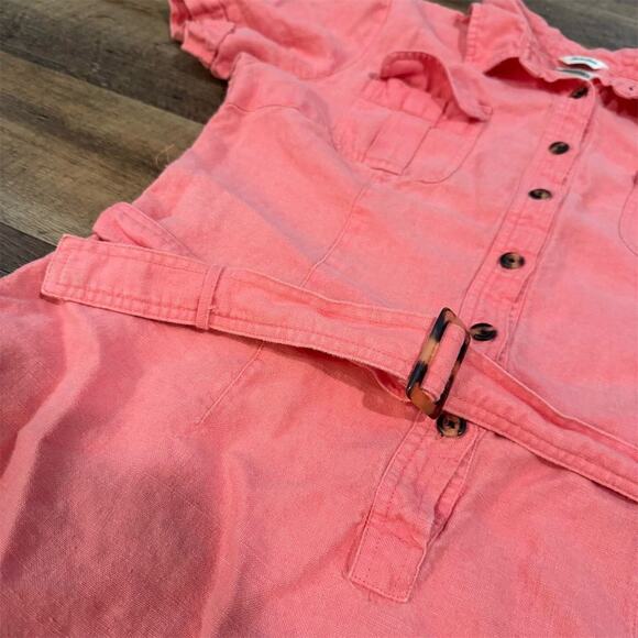 Talbots 100% Irish Linen Belted Shirt Dress Coral Size 10 Knee Length Comfort - Picture 4 of 10